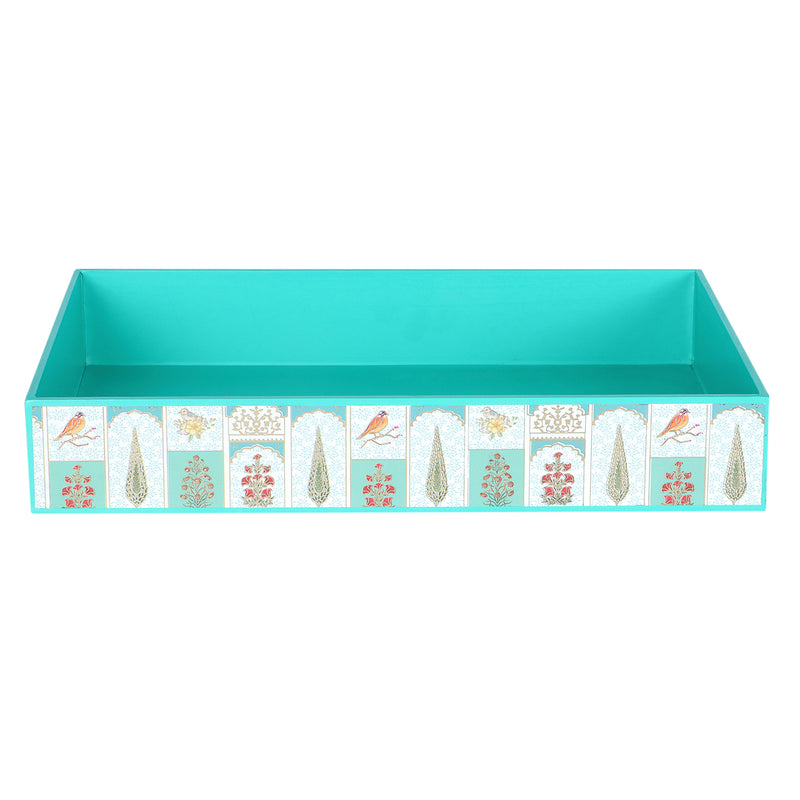 Floral Beautiful MDF Multipurpose Tray - Color: Teal sea, Size: 14*10*2.25 Inches, Material: MDF from Nice Packaging.

