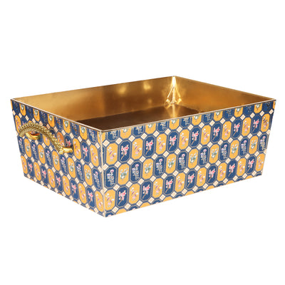 Floral Pattern  MDF Tray With Handle - Color: Orange & Blue, Size: 16*12*6 Inches, Material: MDF from Nice Packaging.

