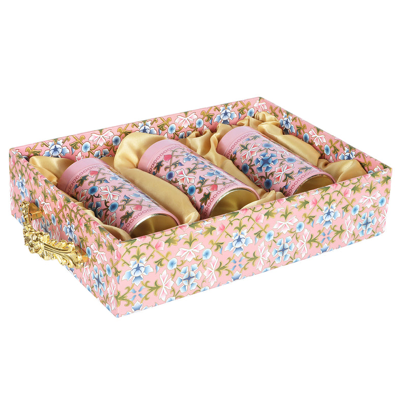 Beautiful MDF Hamper with 3 printed tins - Color: Multi color, Size: 14*10*3.5 Inches, 
Material: MDF Buy from Nice Packaging