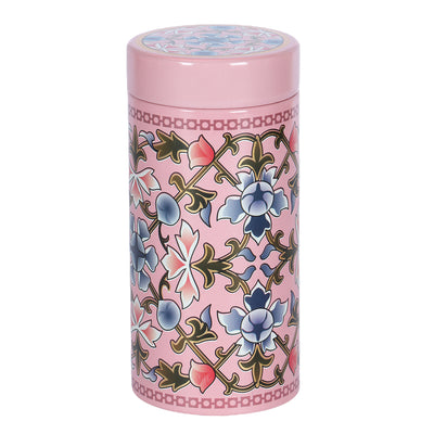 Floral Printed Air Tight Tins for Gift Packging- Dimensions : 2.75*2.75*6 Inches, Material: Steel Tin, Color: Pink, Capacity: up to 355gm .