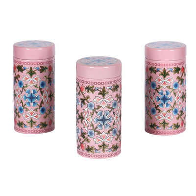 Floral Printed Air Tight Tins for Gift Packging- Dimensions : 2.75*2.75*6 Inches, Material: Steel Tin, Color: Pink, Capacity: up to 355gm .