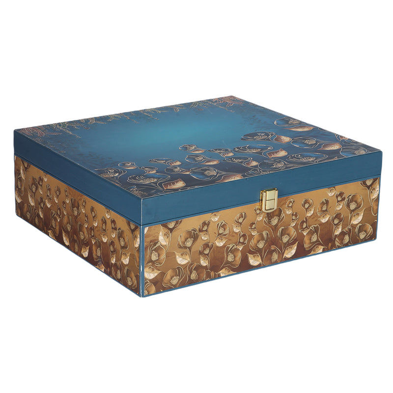 Blue Flora MDF Box With 5 salsa jars - Color: Regal Blue, Size: 12*12*4 Inches, Material: MDF from Nice Packaging.