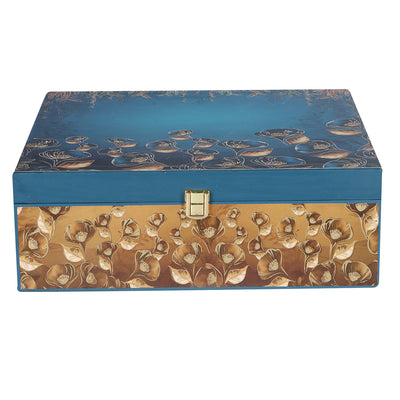 Blue Flora MDF Box With 5 salsa jars - Color: Regal Blue, Size: 12*12*4 Inches, Material: MDF from Nice Packaging.