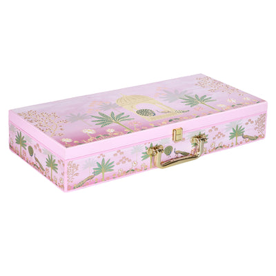 Pichwai Art  MDF Box with 6 Cylinder jars: Color: Color: Regal Pink, Size: 17.5*7.75*3.25 Inches, Materail: MDF from Nice Packaging