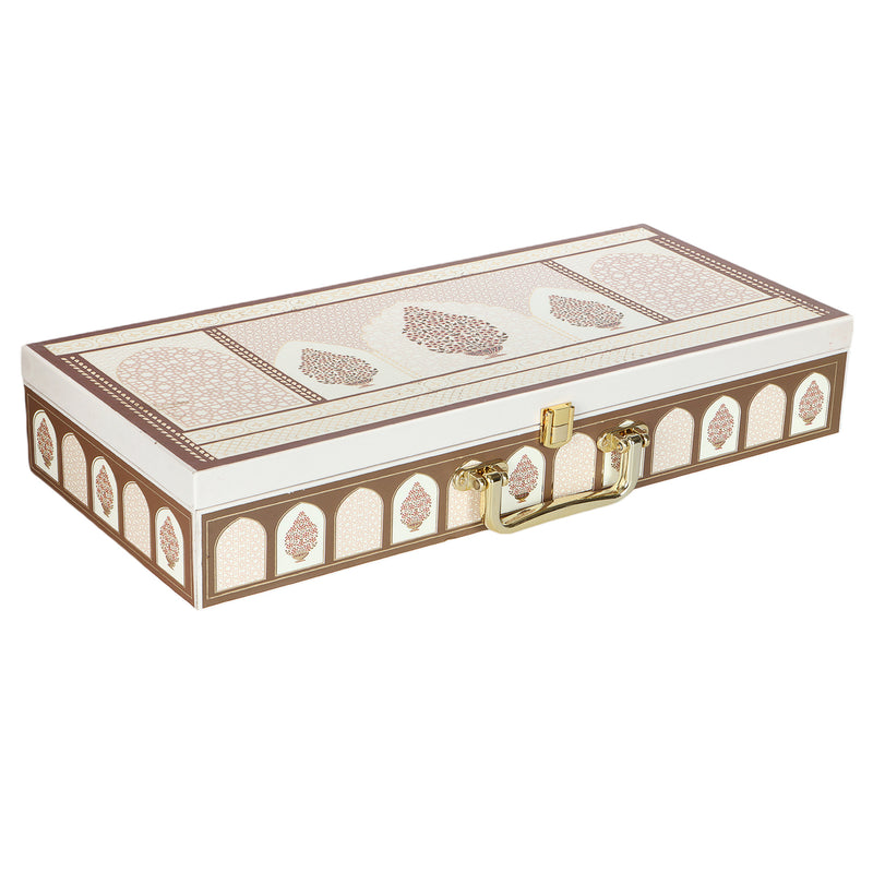 Royal MDF Box with 6 Cylinder jars: Color: Beige And Gold MGI, Size: 17.5*7.75*3.25 Inches, Material: MDF from Nice Packaging.