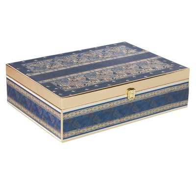 Blue Floral MDF Box with 6 printed Salsa jars: Color: Blue Floral/Gold MGI, Size: 14*10*4 Inches, Material: MDF.