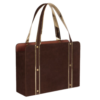 Suede Carry Bag Style Box with 6 short salsa - Color: Brown, Size: 13*10*3.5 Inches, Material: MDF from Nice Packaging.

