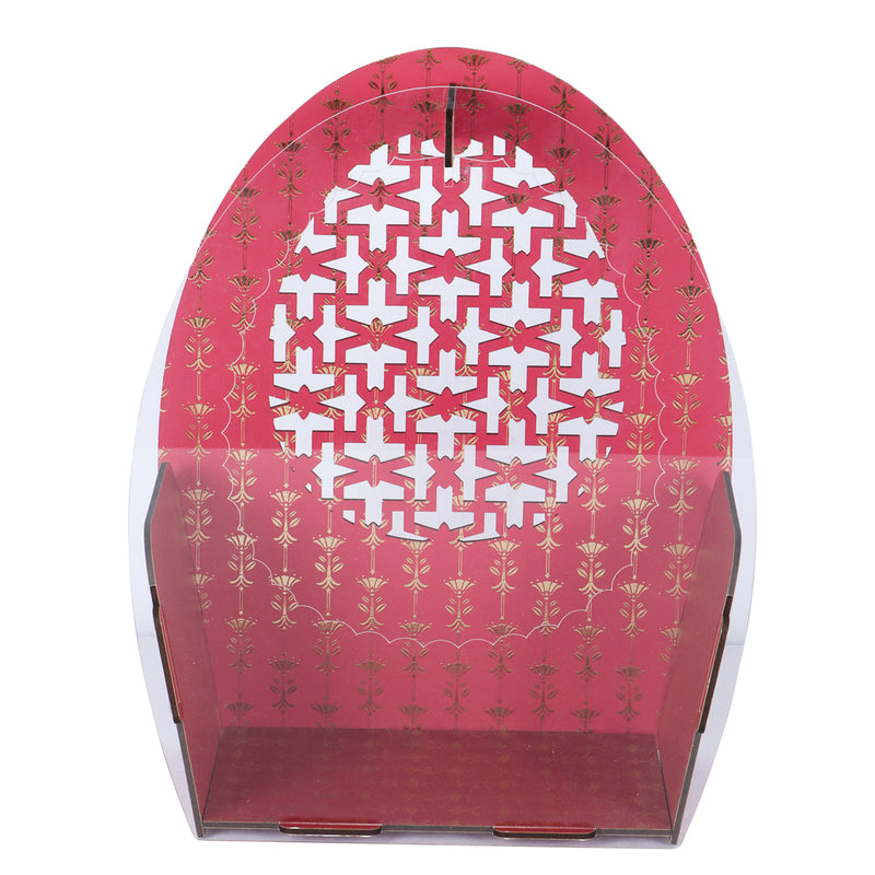 Acrylic Front Laser Cut MDF Hamper From Nice Packaging. Dimensions: 7x6x10.5 Inches, Material: MDF, Color: Maroon, Capacity: Up to 0.8 kg.