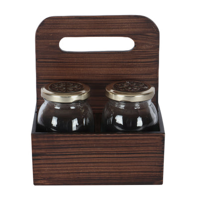 Rotational Wooden Gift Box with 4 laser cut design matki jars: Color: Brown, Size: 6*6*7.5 Inches, Material: Wooden.