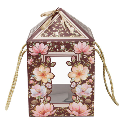 Decorative gift box with Floral Multipurpose Hamper Box for Gifting Packaging Color is Brown and size: 7.25*7.25*12 Inches. 