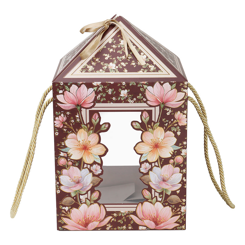Decorative gift box with Floral Multipurpose Hamper Box for Gifting Packaging Color is Brown and size: 7.25*7.25*12 Inches. 