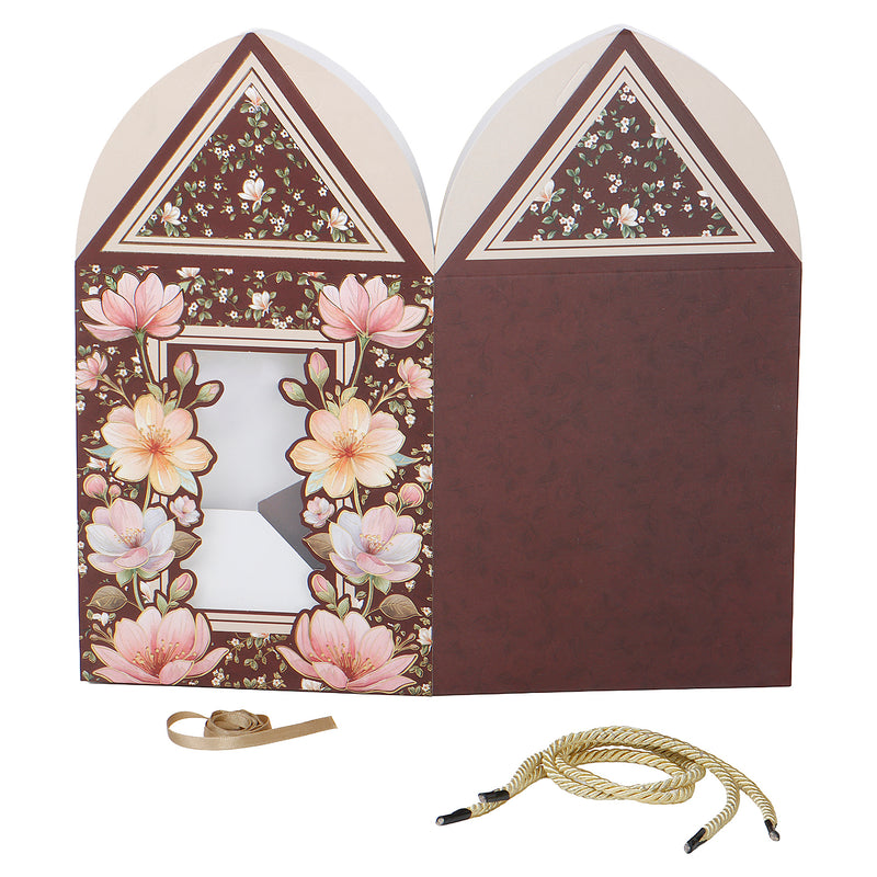 Floral Multipurpose Hamper Box for Gifting Packaging Color is Brown and size: 7.25*7.25*12 Inches. 