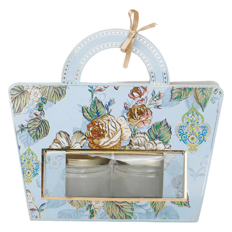 Floral Printed Hamper Box with Jars inside for Packaging and Gifting Theme Color is Blue, Material: SBS 230 GSM and Capacity: Up To 1kg from Nice Packaging 
