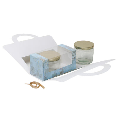Floral Printed Hamper Box with Jars inside for Packaging and Gifting Theme Color is Blue, Material: SBS 230 GSM and Capacity: Up To 1kg from Nice Packaging 
