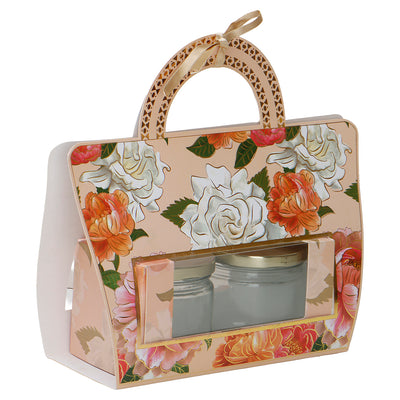 Floral-patterned gift box with two jars inside for gifting and packaging Size: 9.5*3.5*10.75 Inches, Color: Light Blush Floral, Material: SBS 230 GSM, Capacity: Up To 1kg from Nice Packaging