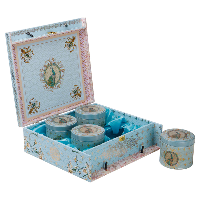 Floral MDF Hamper Box with 4 printed tins (11x10x3.5) Inch 9068A