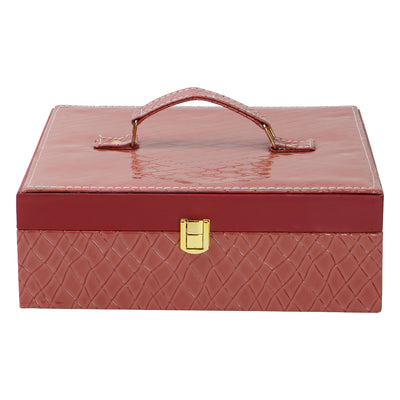 Red Leatherite MDF Hamper Box with 4 muskmelon jar (10x10x3.25) Inch 9086A