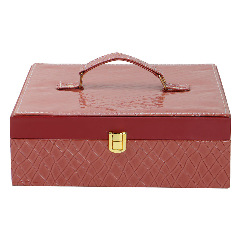 Red Leatherite MDF Hamper Box with 4 muskmelon jar (10x10x3.25) Inch 9086A