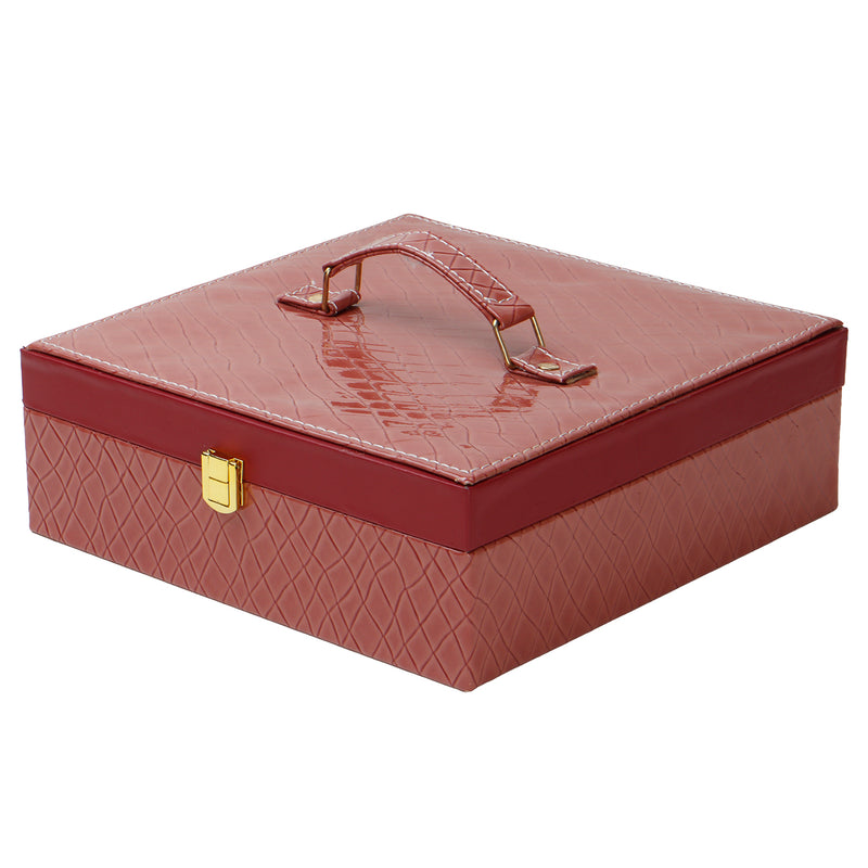 Red Leatherite MDF Hamper Box with 4 muskmelon jar (10x10x3.25) Inch 9086A