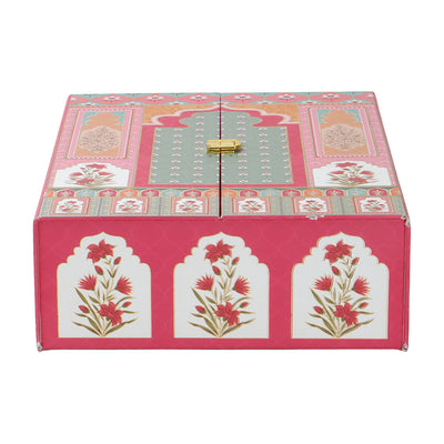Mehfil Mahal MDF Hamper Box with 2 printed salsa jar & 12 cavity (9.5x12.75x3.75) Inch 9064