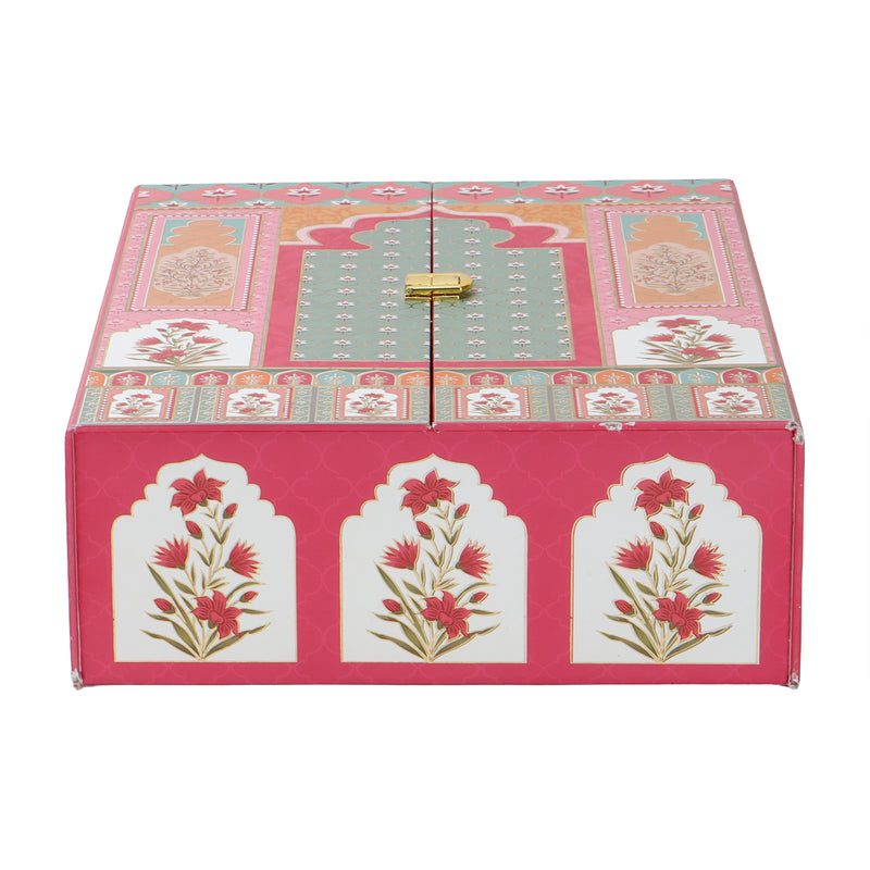 Mehfil Mahal MDF Hamper Box with 2 printed salsa jar & 12 cavity (9.5x12.75x3.75) Inch 9064
