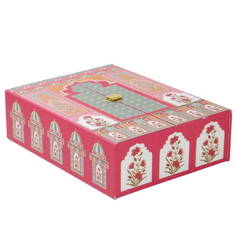 Mehfil Mahal MDF Hamper Box with 2 printed salsa jar & 12 cavity (9.5x12.75x3.75) Inch 9064