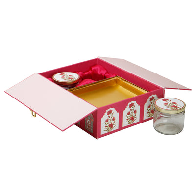Mehfil Mahal MDF Hamper Box with 2 printed salsa jar & 12 cavity (9.5x12.75x3.75) Inch 9064