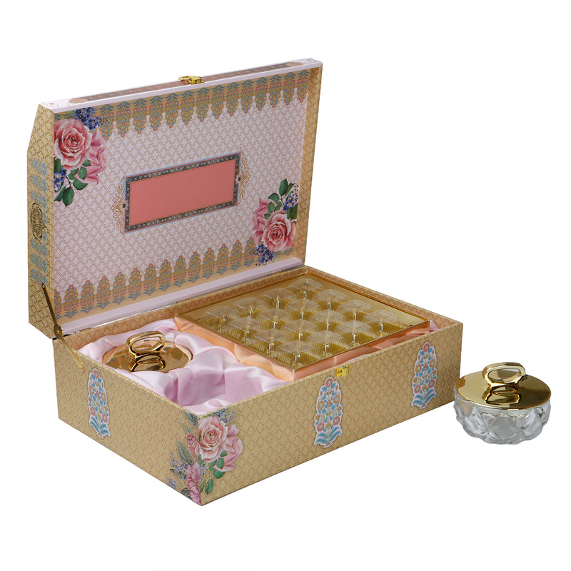 Beautiful Floral MDF Hamper Box with 2 fancy jar & 16 cavity (16x11x6) Inch 9010