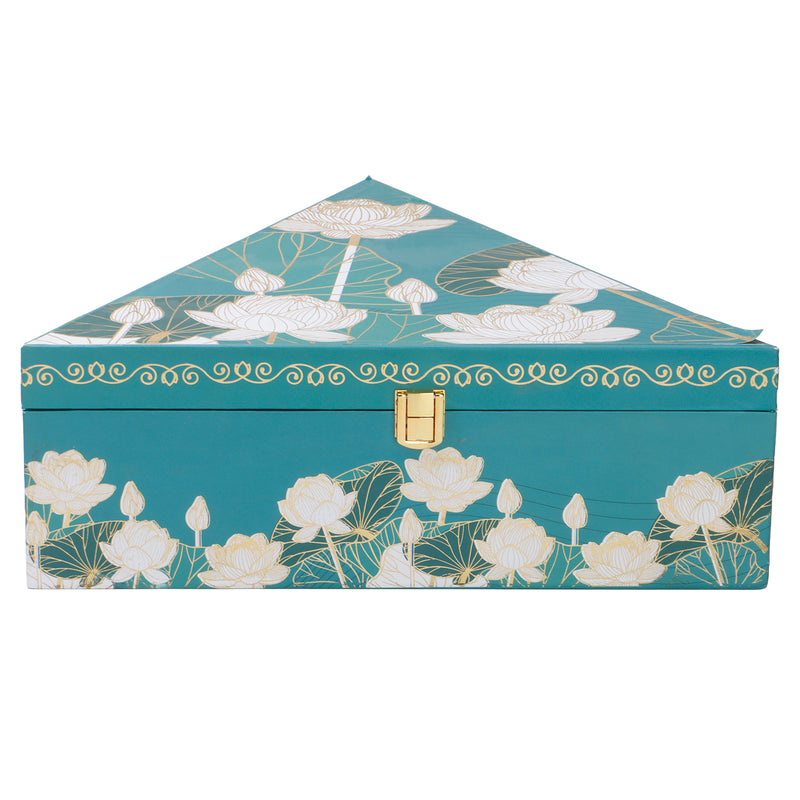Floral Green Triangle Gift Box with 3 small salsa glass jars (12x10x4) Inch 9032