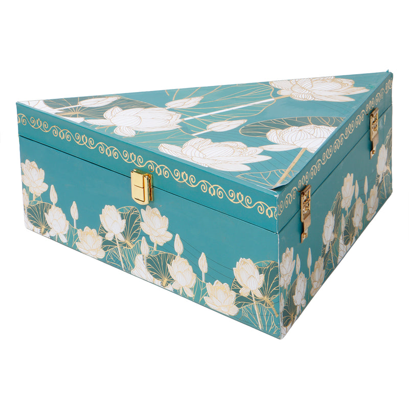 Floral Green Triangle Gift Box with 3 small salsa glass jars (12x10x4) Inch 9032