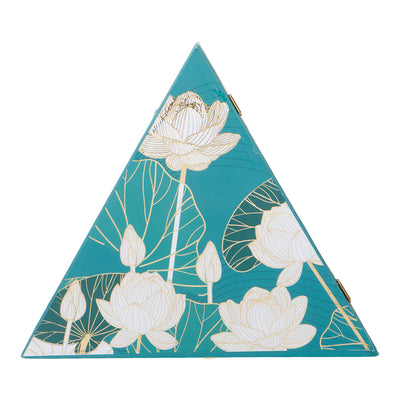 Floral Green Triangle Gift Box with 3 small salsa glass jars (12x10x4) Inch 9032