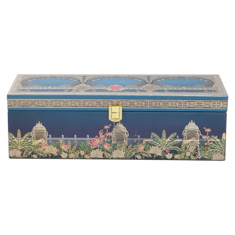 Pichwai Art MDF Hamper Box with 3 printed salsa jar (13x9x4) Inch 9009C
