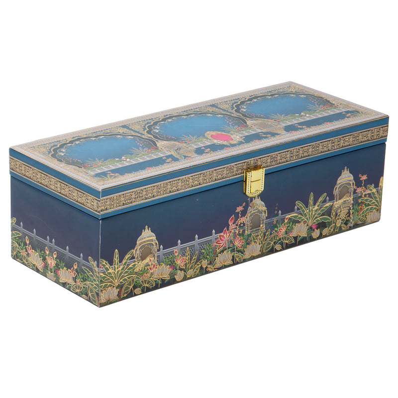 Pichwai Art MDF Hamper Box with 3 printed salsa jar (13x9x4) Inch 9009C