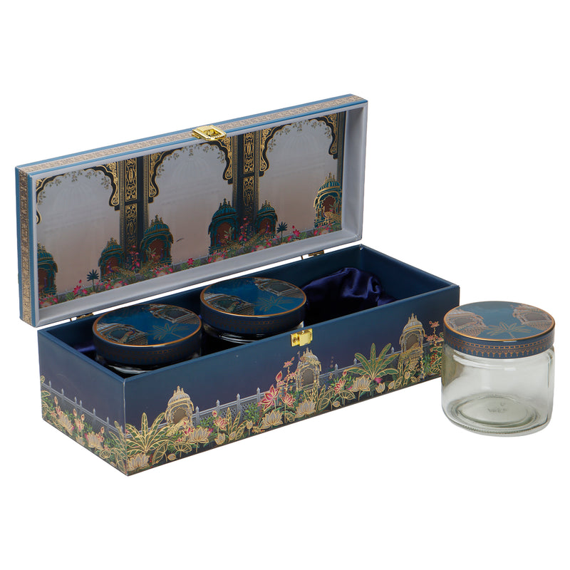 Pichwai Art MDF Hamper Box with 3 printed salsa jar (13x9x4) Inch 9009C