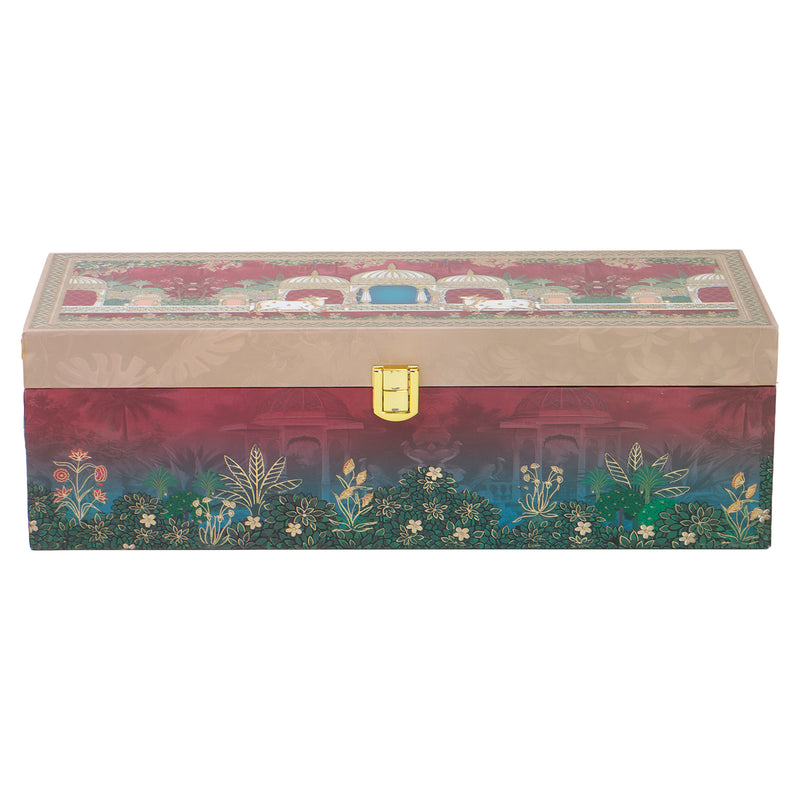 Pichwai Art MDF Hamper Box with 3 printed salsa jar (13x9x4) Inch 9009