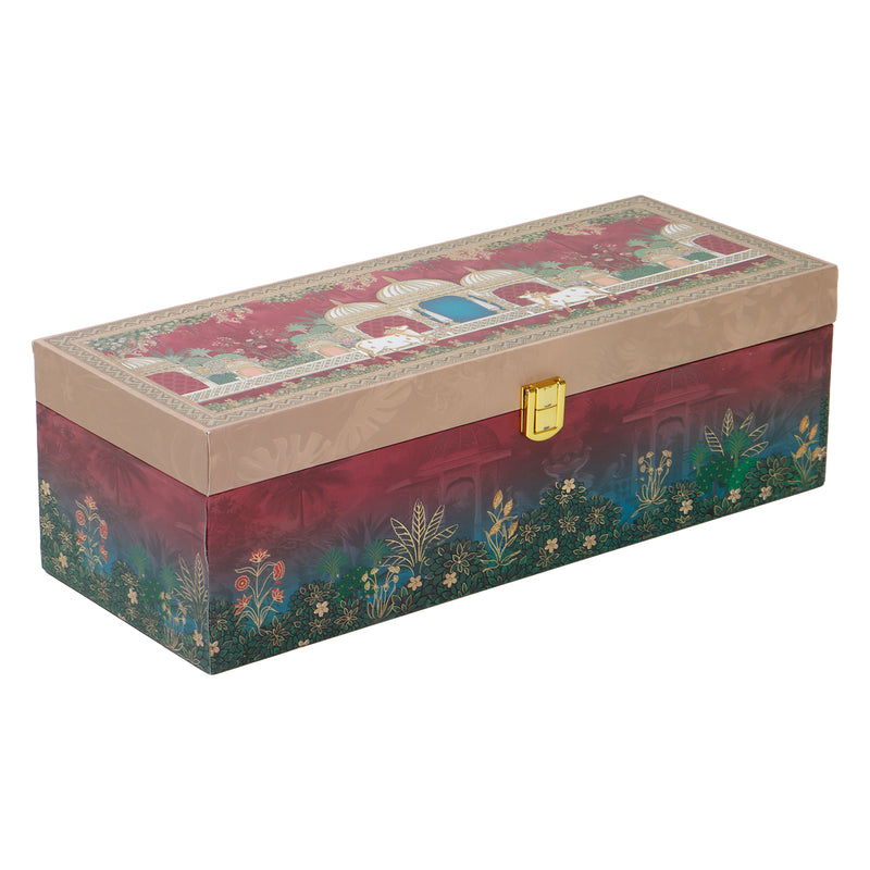Pichwai Art MDF Hamper Box with 3 printed salsa jar (13x9x4) Inch 9009