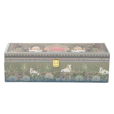 Pichwai Art Hamper Box with 3 printed muskmelon jars (14x5.5x4) Inch 9044A