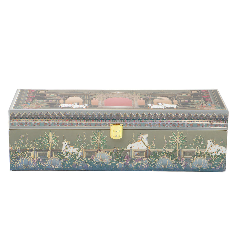 Pichwai Art Hamper Box with 3 printed muskmelon jars (14x5.5x4) Inch 9044A
