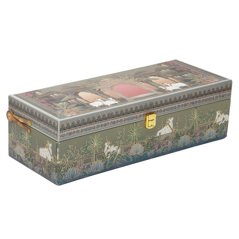 Pichwai Art Hamper Box with 3 printed muskmelon jars (14x5.5x4) Inch 9044A