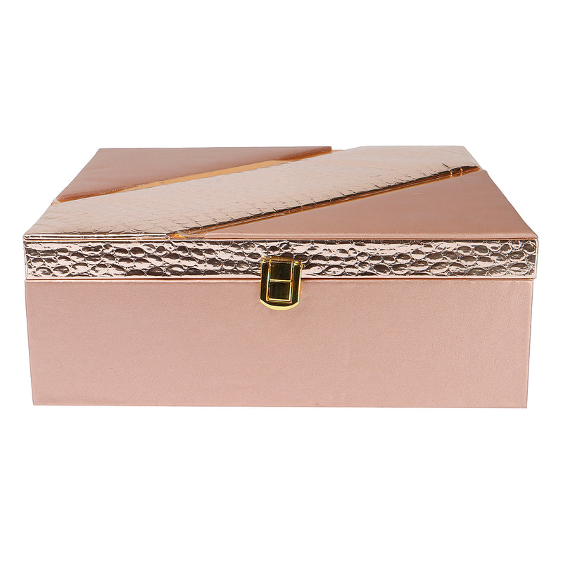 Leatherite Rose Gold MDF Box with 4 jars – 10x10x4 Inch | Model 9073 | Premium Gifting Box by Nice Packaging
