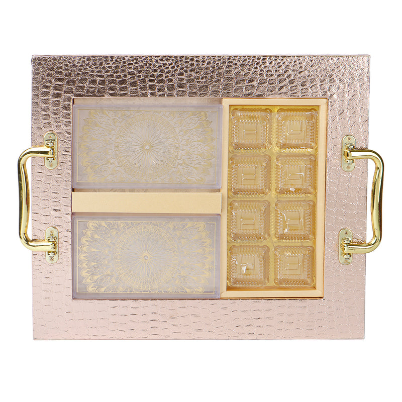 Rose Gold MDF Hamper Tray with 2 plastic container & 8 cavity (13.25x11.25x1.75) Inch 9048