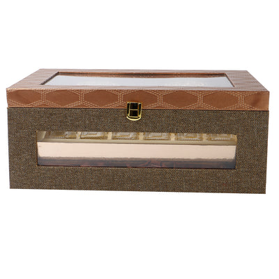 Leatherite MDF Box with 2 jars & 12 cavity tray (14x10.25x5.75) Inch 9037