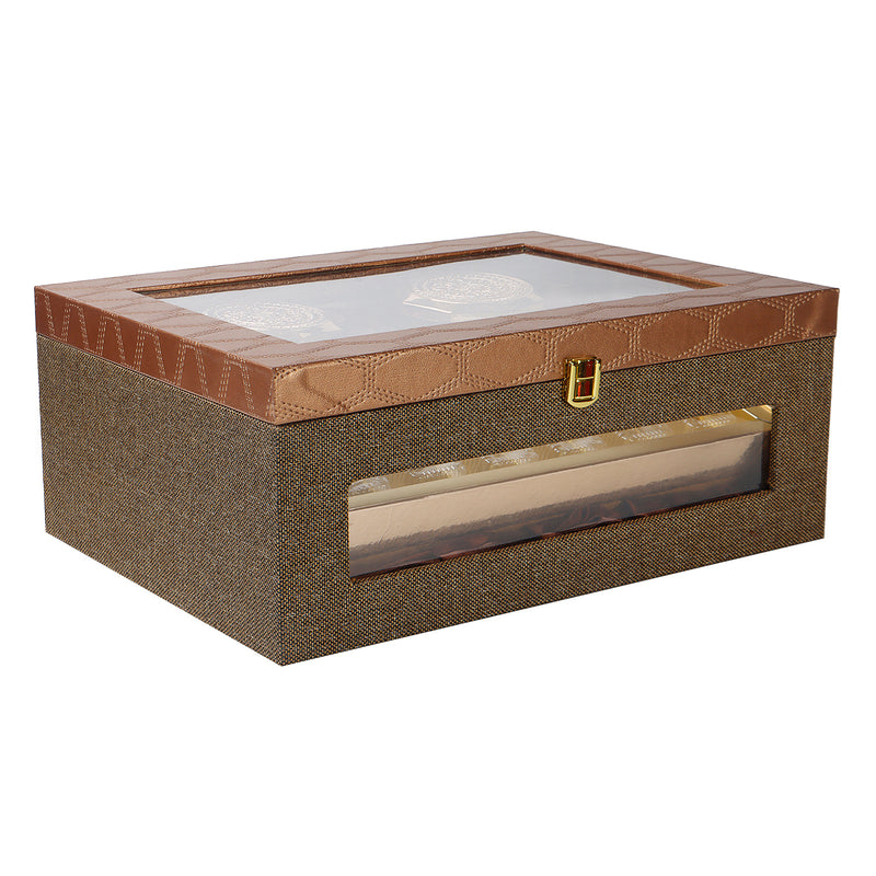 Leatherite MDF Box with 2 jars & 12 cavity tray (14x10.25x5.75) Inch 9037