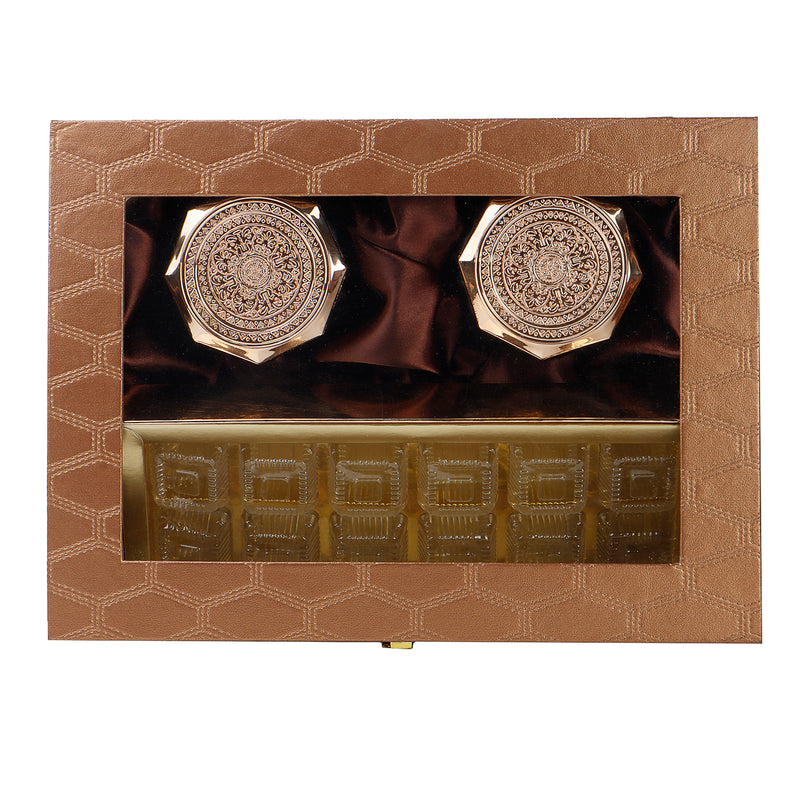 Leatherite MDF Box with 2 jars & 12 cavity tray (14x10.25x5.75) Inch 9037