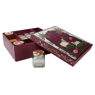 Pichwai Print Bhaji Boxes with 9 compartments including 4 jar & 9 cavity traditional festive design – Nice Packaging