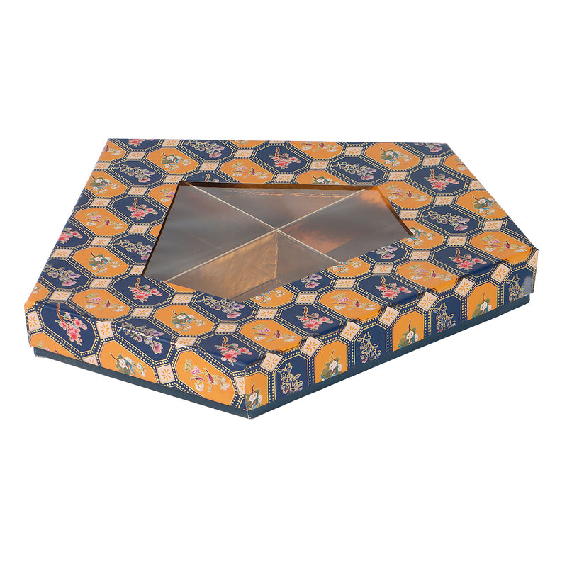 Hexagon Dry Fruit/Sweets box with transparent PVC & 4 compartment (11.5x11.75x1.25 Inches) 9151