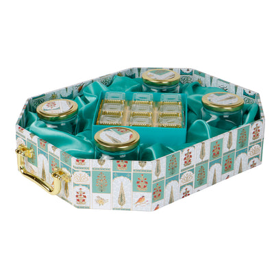 Shop Floral MDF Hamper with handle 4 jars & 9 cavity tray Size: (15x12x3) - Nice Packaging
