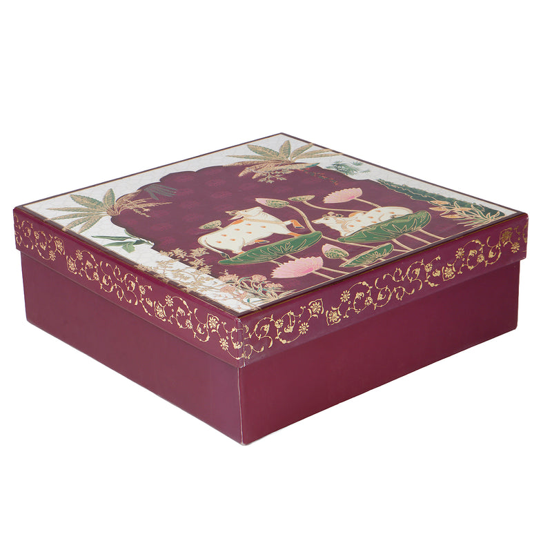 Pichwai Print Bhaji Boxes with 9 compartments including 4 jar & 9 cavity traditional festive design – Nice Packaging