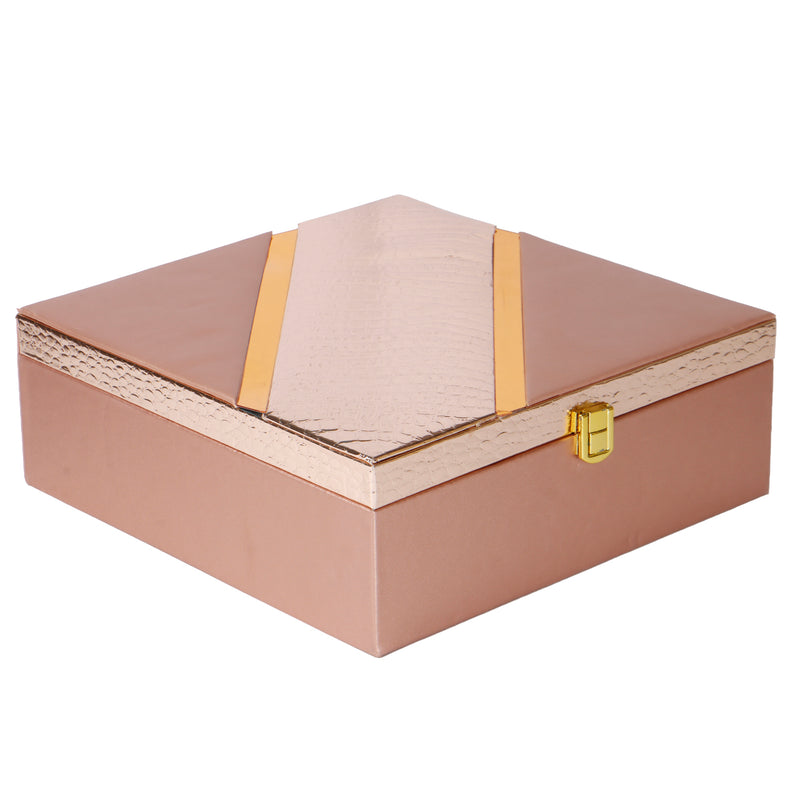 Leatherite Rose Gold MDF Box with 4 jars – 10x10x4 Inch | Model 9073 | Premium Gifting Box by Nice Packaging