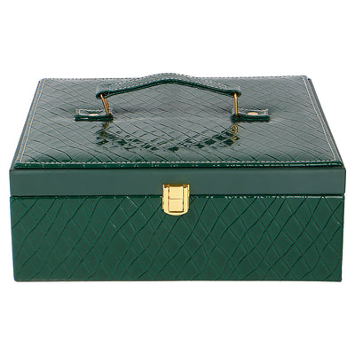Green Leatherite MDF Hamper Box with 4 muskmelon jar (10x10x3.25) Inch 9086